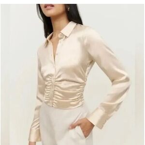 Reformation Kendall silk top blouse button SZ 6 ivory cream beige